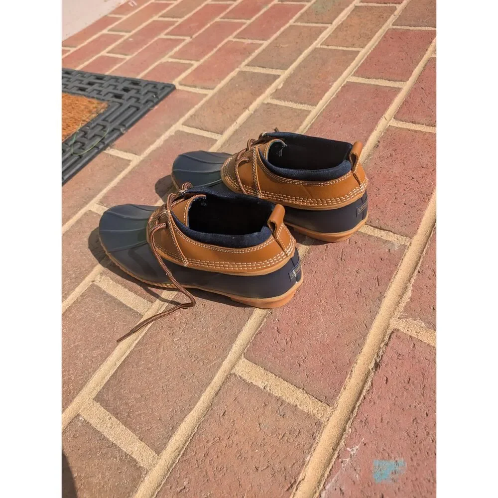 Lands End Duck Shoes Women's 9B Tan Navy Ankle Boots